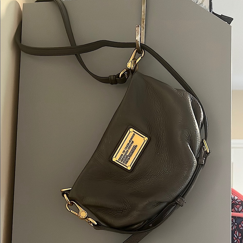 Marc Jacobs Black Leather Crossbody Bag with Gold Accents